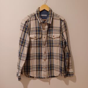 OUTERKNOWN Men's Blanket Flannel Shirt Sandrift Nolan Plaid Shaket Size Large